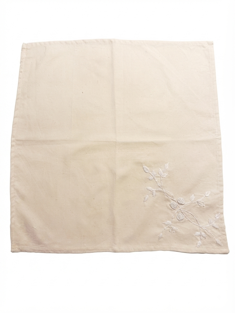 4. The Kala Cotton Twill Botanical Napkin – Hand-Embroidered White-on-White Floral Motif - Image 2