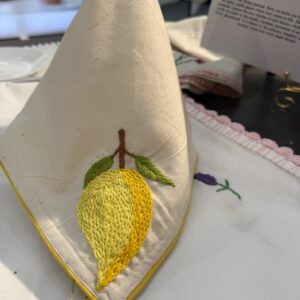 The Kala Cotton Twill Mango Napkin – Hand-Embroidered Mango Motif with Yellow Border
